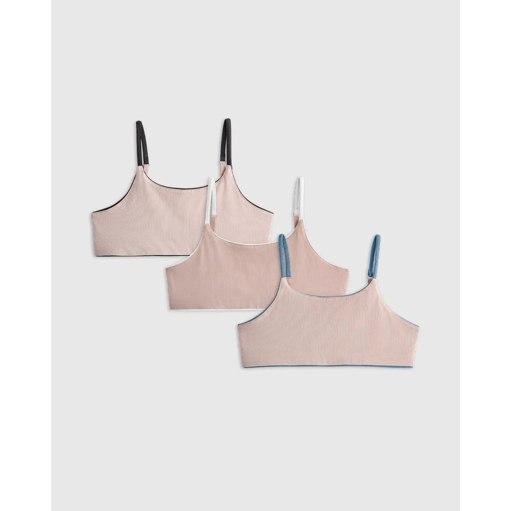 Quince Kids Organic Cotton Stretch Reversible Bralette 3-Pk Blk/Wht/Blu Size 10 - Picture 2 of 5
